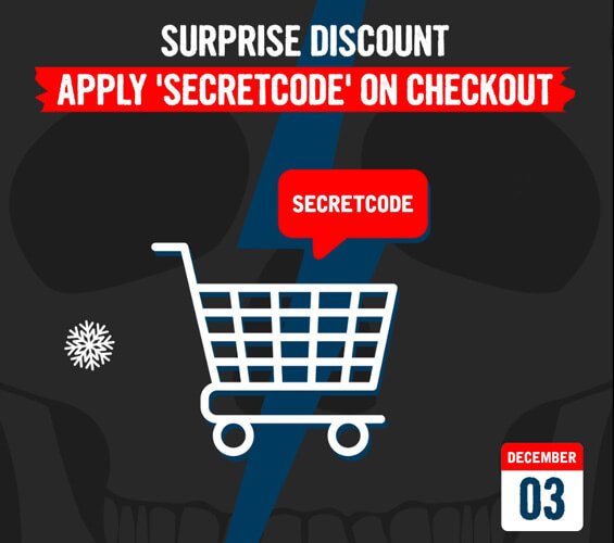 December 3 – Surprise Discount – Use SECRETCODE on checkout
