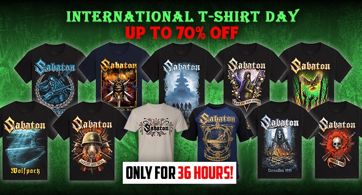 International T-Shirt Day: Up to 70% off all t-shirts on the Sabaton store