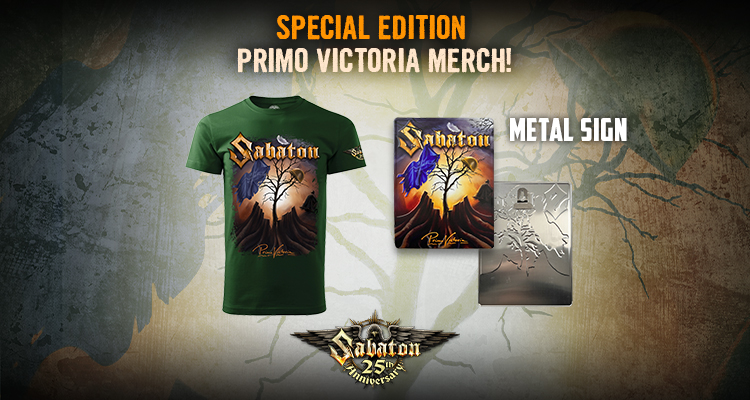 25th anniversary merch: Primo Victoria shirt and metal sign