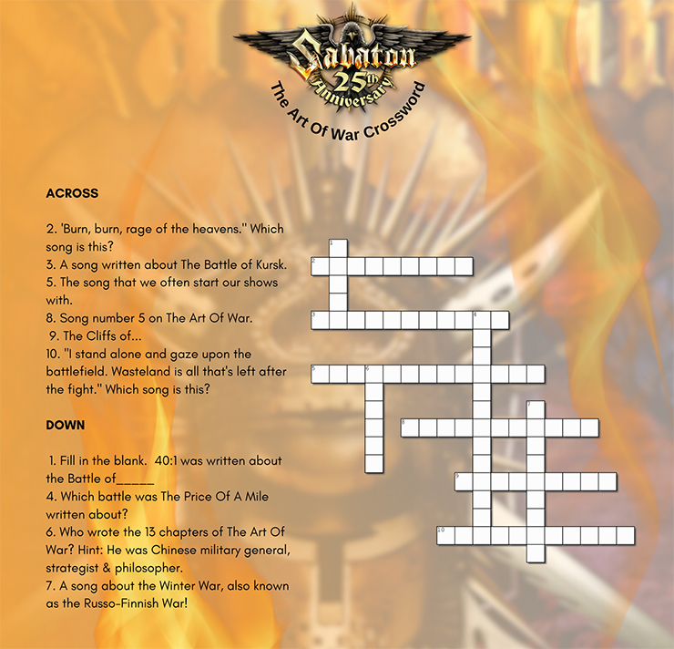 Can you solve Sabaton's "The Art Of War" crossword puzzle?